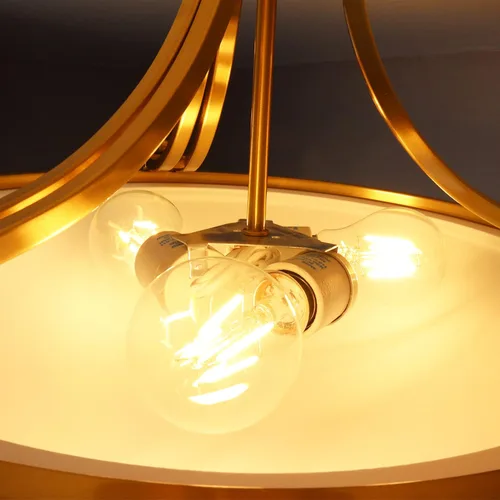 Vista 5 de SAMTEEN Moderna lámpara de techo semiempotrada de latón con 3 luces de mediados de siglo, luz de montaje empotrado dorada de vidrio de leche