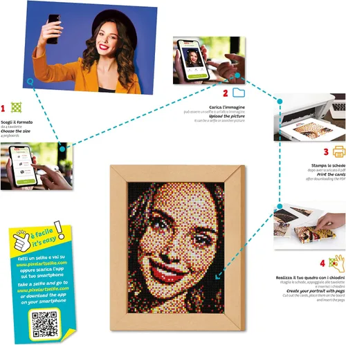 Vista 5 de Quercetti Pixel Art 4 - Kit de mosaico para selfie, convierte cualquier foto en arte de mosaico con 4800 clavijas en 6 colores y 4 tableros