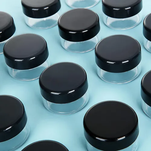 Vista 4 de 100 recipientes vacíos de muestra, 20g, 0.7 onzas, tarros de cosméticos transparentes con tapas, tarros de maquillaje de plástico para cosméticos