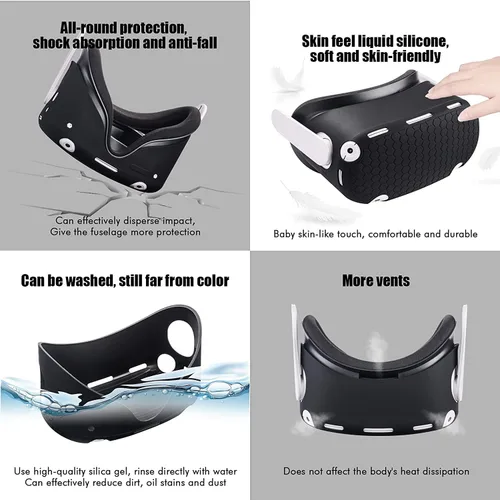 Vista 5 de Compatible with Meta Oculus Quest 2 Accessories Lengthening Controller Grip Cover with Battery Opening VR Shell Cover Silicone face Cover