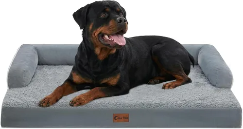 Vista 32 de Cama ortopédica para perros extragrandes, cama de espuma XL con forma de caja de huevos impermeable con lados 45x35 pulgadas, cama de sofá