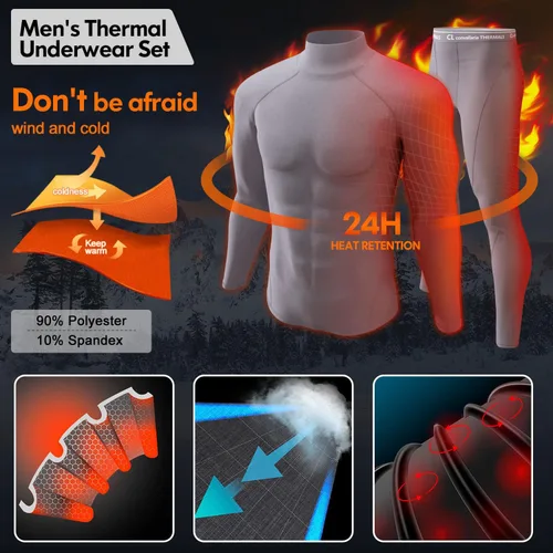 Vista 2 de CL convallaria 2 Pack Thermal Underwear for Men - Warm Fleece Lined Long Johns - Winter Gear Base Layer Tops & Bottoms Set