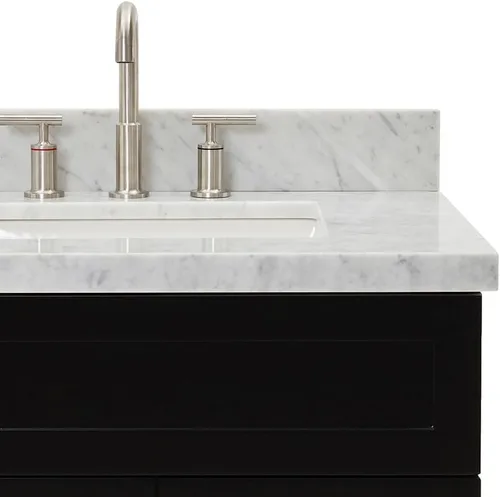 Vista 9 de DKB Bradford - Mueble de baño individual negro de 42 pulgadas con fregadero rectangular, encimera de mármol italiano de carrara con borde de 1.5