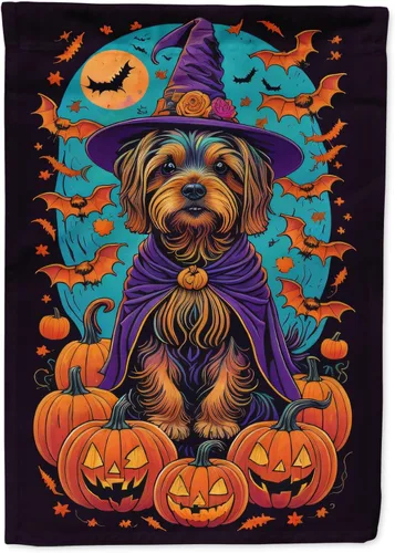 Vista 46 de Caroline's Treasures DAC1466GF - Bandera decorativa para jardín de Halloween de Affenpinscher Witchy para jardín, decoración para patio exterior