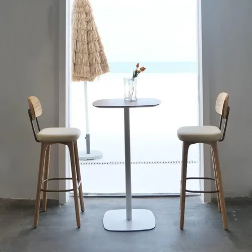 Vista 2 de Tall Bar Stools Solid Wood High Stool PU Leather with Backrest Bar Stool Home Kitchen Restaurant Office Chair Leisure Cafe Bar Stool Kitchen Counter