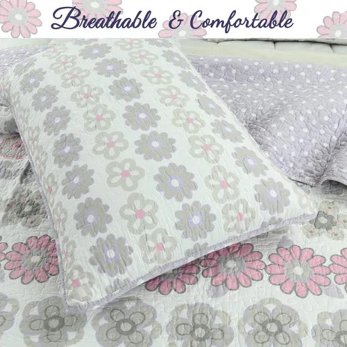 Vista 5 de Orchid Lola - Juego de edredón reversible de 100 % algodón para niños y niñas, diseño de flores