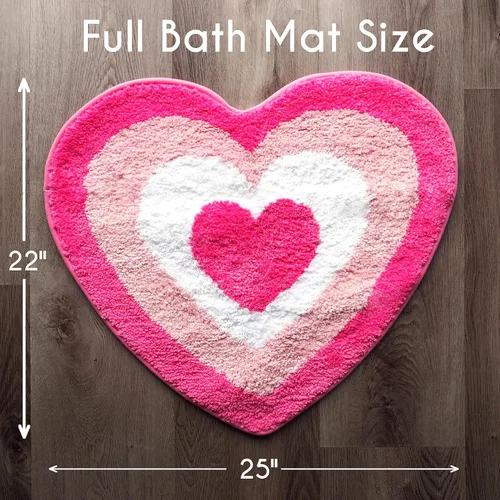 Vista 2 de Evovee Alfombra de baño de corazón rosa, divertida y bonita, decoración de baño, San Valentín, alfombra de ducha retro, funk, estética, divertida