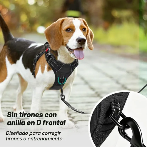 Vista 3 de PoyPet - Arnés para perro, sin tirones ni estrangulamiento, chaleco reflejante ajustable acolchado con enganche frontal y asa para fácil control