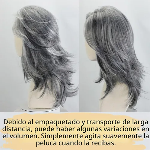 Vista 5 de Fencca Pelucas de color gris plateado para mujeres blancas, peluca ondulada en capas, peluca de sal y pimienta de longitud media con reflejos