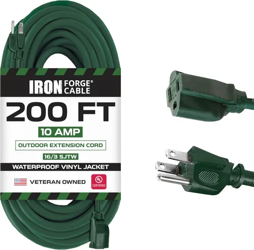 Vista 8 de Iron Forge Cable Cable de extensión resistente a la intemperie de 6 pies para exteriores – 16/3 SJTW resistente cable de extensión verde de 3