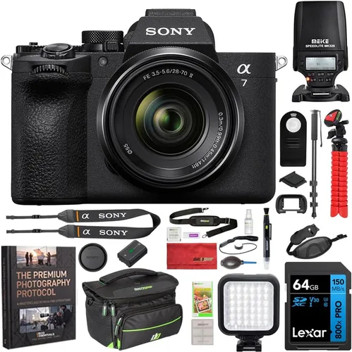 Vista 14 de Sony ILCE-7M5/B a7 V - Cuerpo de cámara sin espejo de marco completo con luz flash MK320, monopie de 72 pulgadas, correa de agarre de muñeca