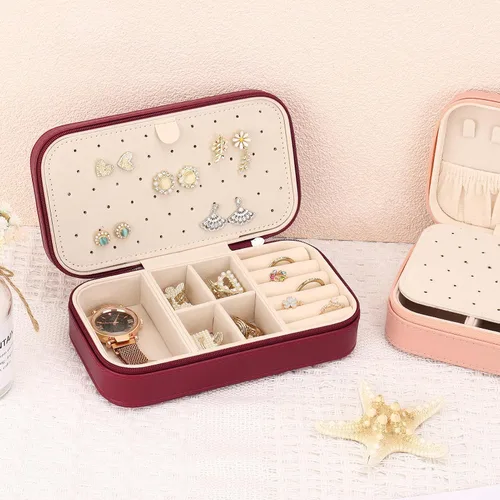 Vista 5 de DesignSter Joyero de viaje, estuche portátil de piel sintética, pequeñas cajas de joyería para regalos, organizador de joyas de viaje para mujeres