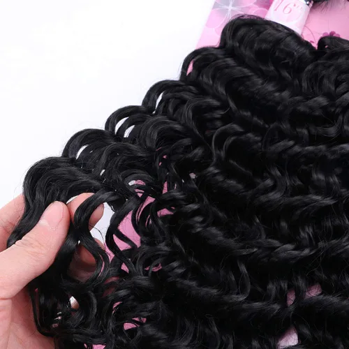 Vista 5 de FRELYN Onda profunda paquetes rizado pelo sintético armadura paquetes color negro 16 18 18 20 pulgadas 4 piezas/paquete alta temperatura resistente