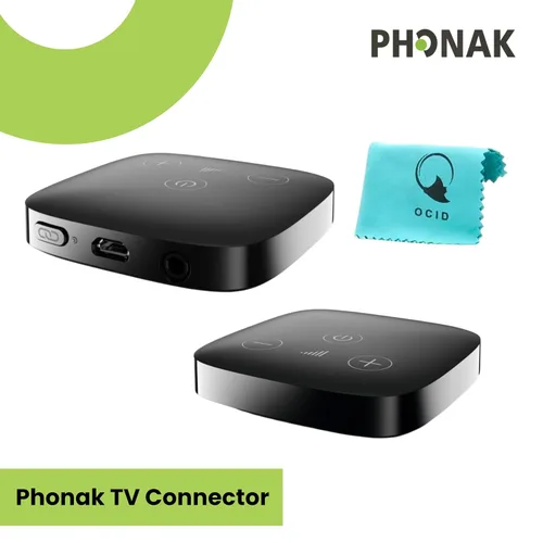 Vista 2 de Phonak - Conector de TV para audífonos - Dispositivo inalámbrico Bluetooth de transmisión de audio para sonido claro de TV, compatible con audífonos