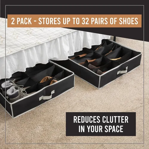 Vista 5 de Organizador de almacenamiento de zapatos para debajo de la cama, juego de 2, material 600D resistente a desgarros, se adapta a todos los estilos