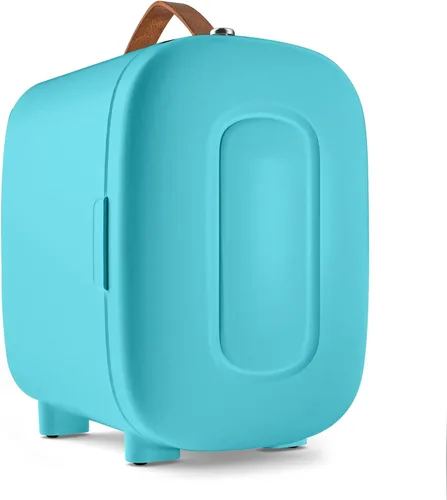 Vista 11 de Mini refrigerador para dormitorio, refrigerador de 4 litros/6 latas para el cuidado de la piel con espejo LED y asa de transporte de cuero