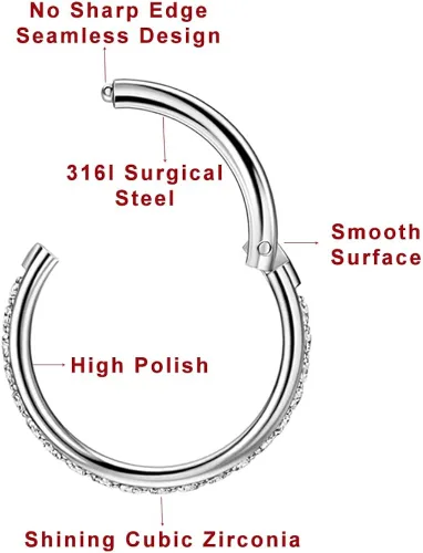 Vista 2 de Un arete de 056 onzas de zirconia cúbica transparente para cartílago 02 a 04 pulgadas acero quirúrgico 316L para septum para daith hélix caracola