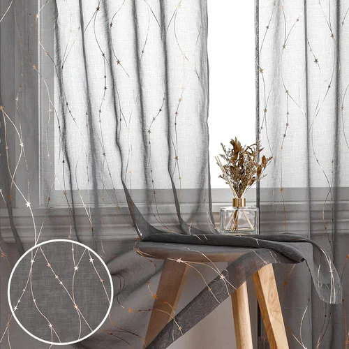 Vista 21 de SMILE WEAVER 2 paneles de cortinas traslúcidas turquesa de 45 pulgadas de largo, para sala de estar, cortinas semitransparentes florales
