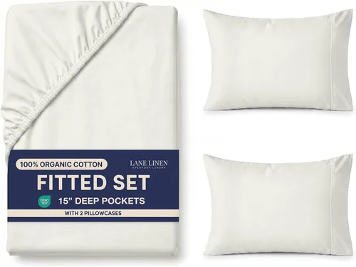 Vista 41 de LANE LINEN - Sábana bajera tamaño individual 100% algodón orgánico y 1 funda de almohada, tejido de percal suave, transpirable, apta para colchones