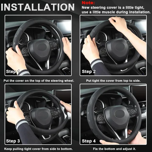 Vista 6 de GIANT PANDA Funda para volante de automóvil para Ford - F150 F250 F350 Expedition, (15.5-16 pulgadas - Negro)