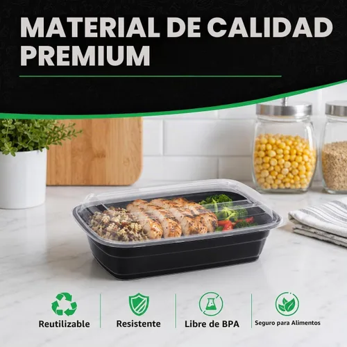 Vista 7 de WUHUIXOZ Contenedor de preparación de comidas, paquete de 50 recipientes de almacenamiento de alimentos de 32 onzas con tapas, caja Bento desechable