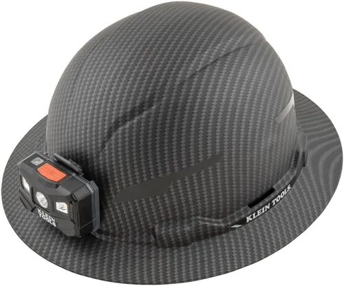 Vista 14 de Casco duro Klein Tools, con borde completo no ventilado, patrón KARBN premium, Clase E, probado hasta 20kV, banda acolchada que absorbe el sudor