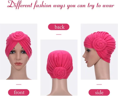 Vista 6 de SATINIOR 6 piezas de turbante africano con nudo de flor pre-atado para mujer
