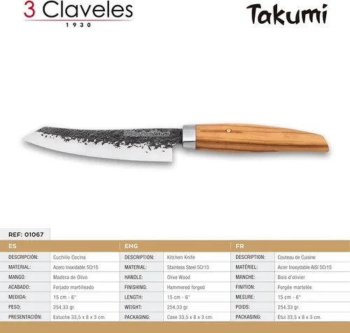 Vista 4 de 3 Claveles Cuchillo Cocina Takumi 5.9 in 1067