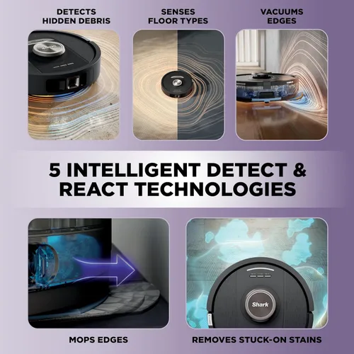 Vista 3 de Shark PowerDetect NeverTouch, Autovaciado y Autollenado, Robot Aspirador y Mopa sin Bolsa, Capacidad de Suciedad de 30 Días, Base HEPA, Tanque