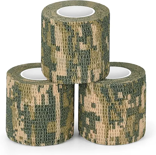 Vista 12 de Cinta envolvente autoadhesiva de camuflaje para protección de 5 cm x 4,5 m. Cinta de camuflaje discreta de tela no tejida. Vendaje elástico para ACU