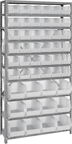 Vista 452 de Quantum QSBU-245BK Heavy Duty Shelving Unit with (7) Shelves and (24) QUS245 Black Bins for Garage Warehouse Storage Distribution 400 lb Load