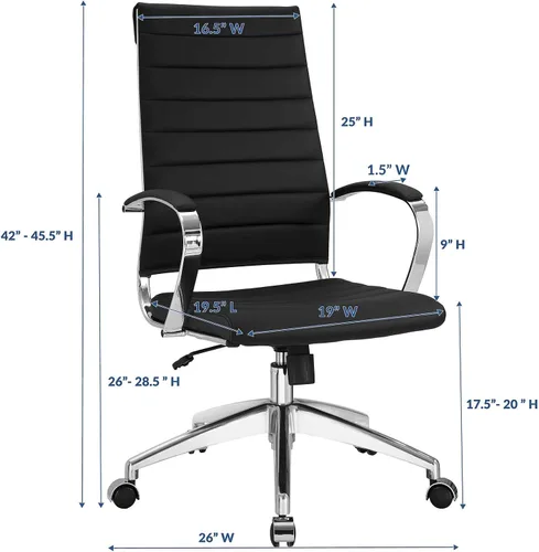 Vista 3 de LexMod Jive silla de oficina ejecutiva acanalada respaldo alto, Vinilo, Negro