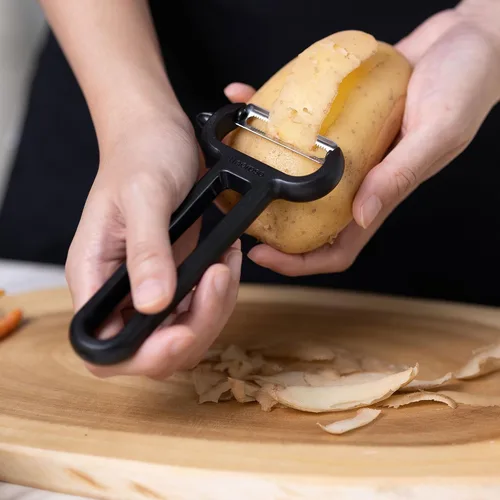 Vista 3 de Linoroso Juego de 2 peladores de verduras con pelador recto y pelador dentado, apto para lavavajillas, pelador de frutas clásico europeo