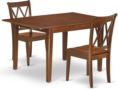 Vista 9 de East West Furniture MLCL3-MAH-C - Juego de muebles de comedor de 3 piezas que contiene una mesa rectangular de madera con hoja de mariposa y 2