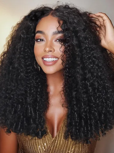 Vista 32 de KLAIYI Bye Bye Slip™ - Pelucas de cabello humano con encaje frontal 7x5, color marrón castaño degradado, rizado, sin pegamento, precortadas de 7 x