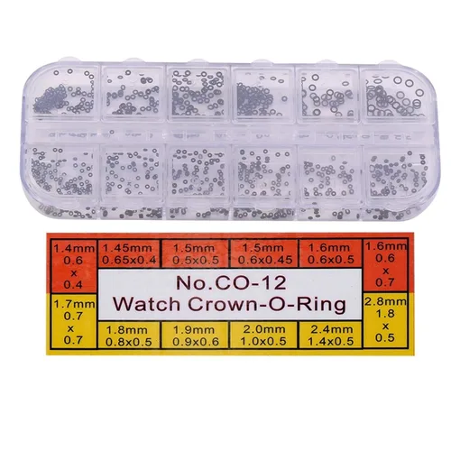 Vista 4 de TOPINCN Anillo de corona de reloj, 0.055-0.110 in, 12 tamaños, anillos de goma, juntas de relojes, pequeña, corona tórica, juego de caja para sello