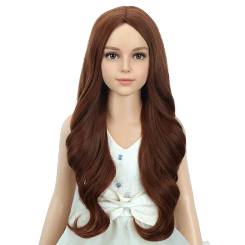 Vista 17 de PATTNIUM Peluca larga y ondulada rubia oscura para niños y niñas, peluca Rubio ceniza
