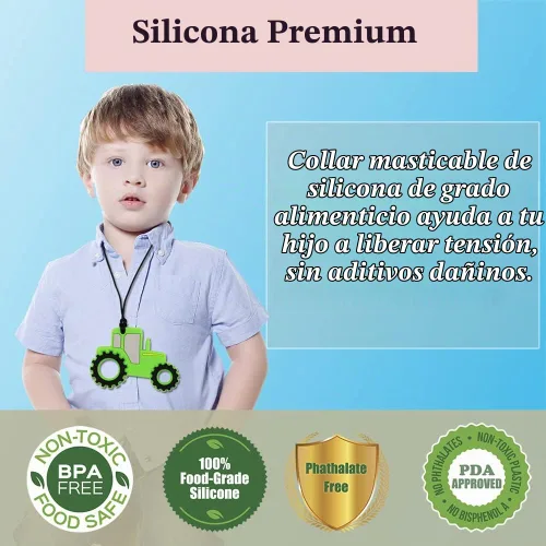 Vista 2 de Collares masticables para niños sensoriales, 6 piezas de collar masticable para niños y niñas para masticar morder y dentición, collares masticables