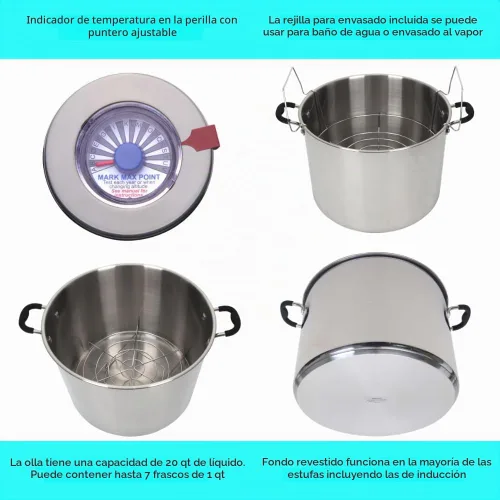 Vista 3 de Raíces & Branches Harvest - Olla de cocina para frascos, multiusos, de acero inoxidable, con indicador de temperatura, capacidad para 7 frascos