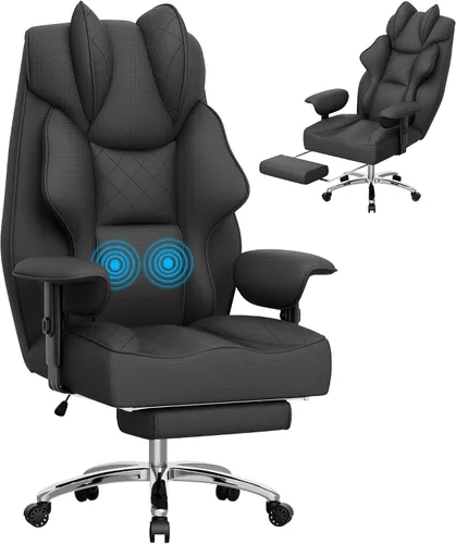 Vista 9 de Homall Silla de oficina de masaje grande y alta, silla de escritorio ergonómica reclinable con respaldo alto y reposabrazos acolchados ajustables