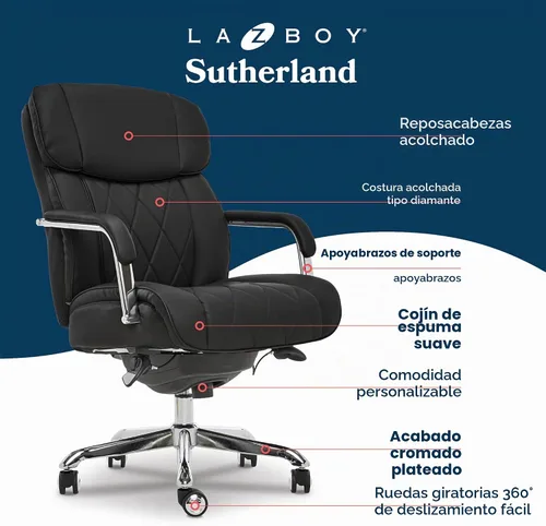 Vista 4 de La-Z-Boy Sutherland CHR10048A - Silla giratoria ergonómica de piel Negro