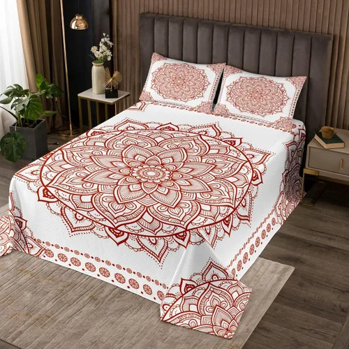Vista 13 de Erosebridal Juego de colcha de mandala rosa tamaño individual para niñas y mujeres, juego de ropa de cama floral hippie juego de colcha estética