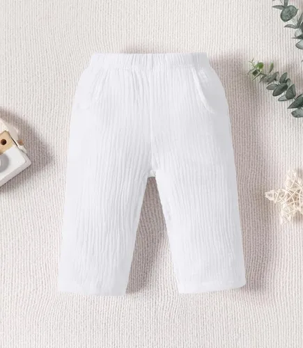 Vista 4 de Kionio Conjunto de ropa de lino de 2 piezas para bebé, camisa de manga larga con botones + pantalones rectos