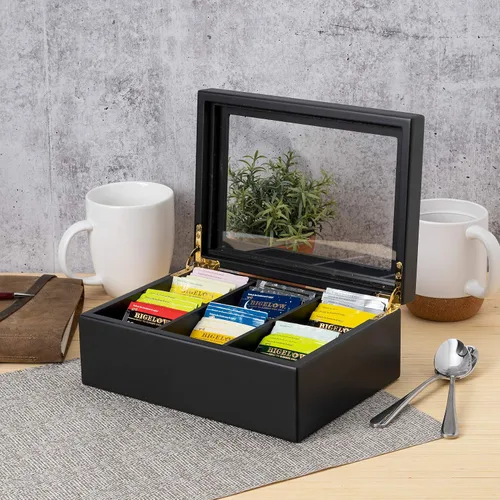 Vista 8 de Break Tradition Organizador de té de madera para bolsitas de té, negro
