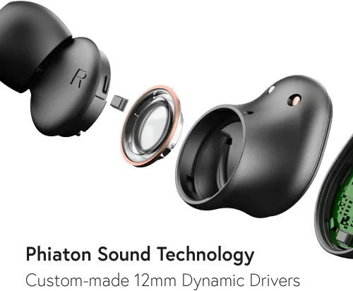 Vista 3 de Phiaton Bonobuds - Auriculares inalámbricos con cancelación de ruido, auriculares Bluetooth con control táctil. Batería de 20 horas y carga rápida