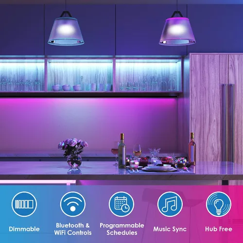 Vista 6 de CLEANLIFE Bombilla LED Smart Gen 2 A19 – RGB + bombilla inteligente blanca sintonizable con WiFi y control de luz Bluetooth – Controlada por