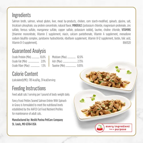 Vista 7 de Purina Fancy Feast Petites - Entree de salmón chamuscado con espinacas en salsa, alimento húmedo gourmet para gatos, (paquete de 12) tubos de 2.8