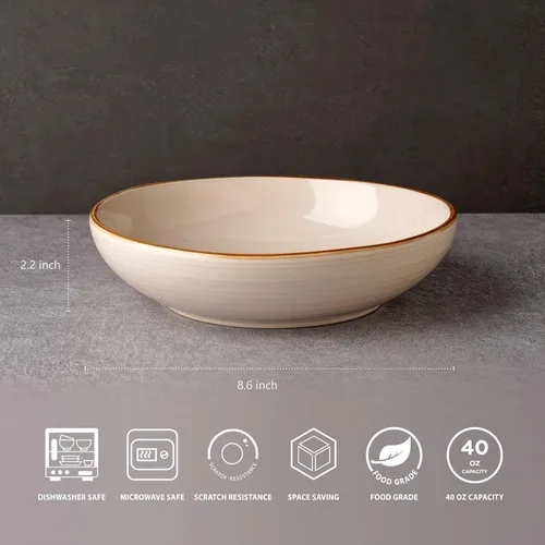Vista 2 de famiware Tempus - Juego de 4 cuencos para pasta de 8.6'', cuencos de 40 oz para cocina, cuencos hondos de gres para servir, aptos para lavavajillas