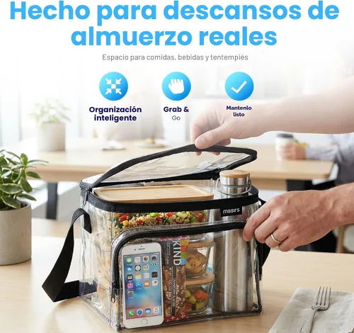 Vista 8 de Masirs Bolsa de almuerzo transparente de PVC transparente con correa de Aprobado por estadios y a prueba de congelador; ideal para oficiales