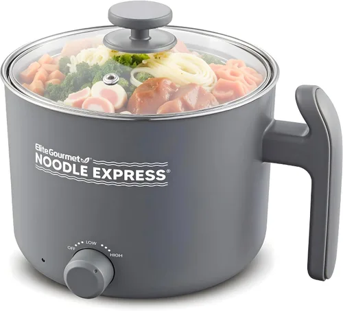 Vista 8 de Elite Gourmet Noodle Express - Olla caliente eléctrica, Ceralast antiadherente, color gris